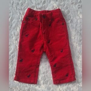 Janie and Jack - Boy's Red Blue Embroidered Deer Corduroy Pants, Sz 6-12 Months